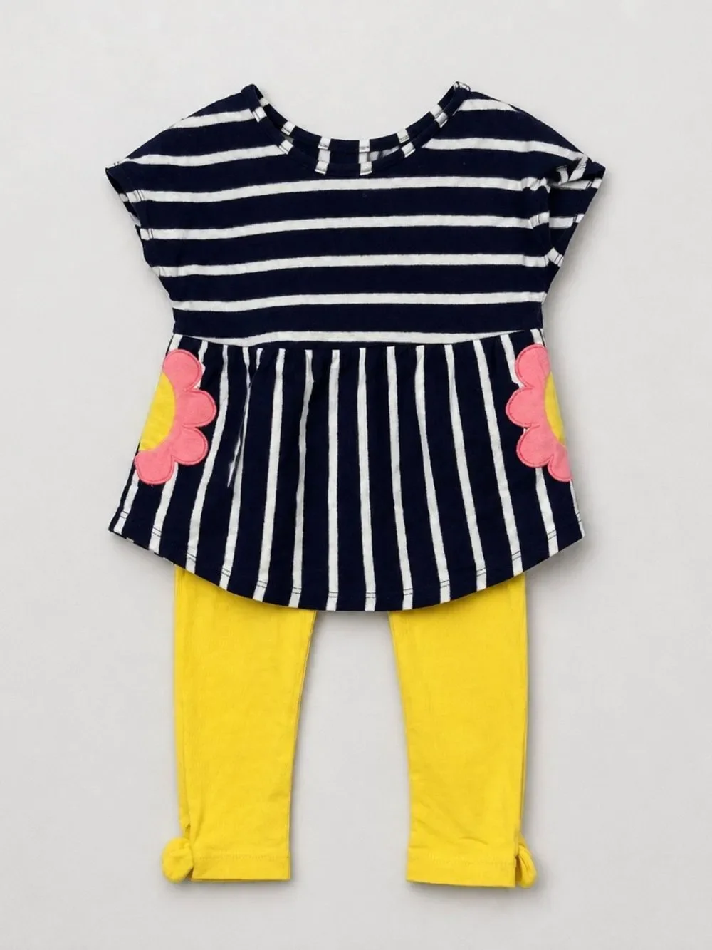 Gymboree navy and yellow floral pocket shirt and legging matching set 18-24 m